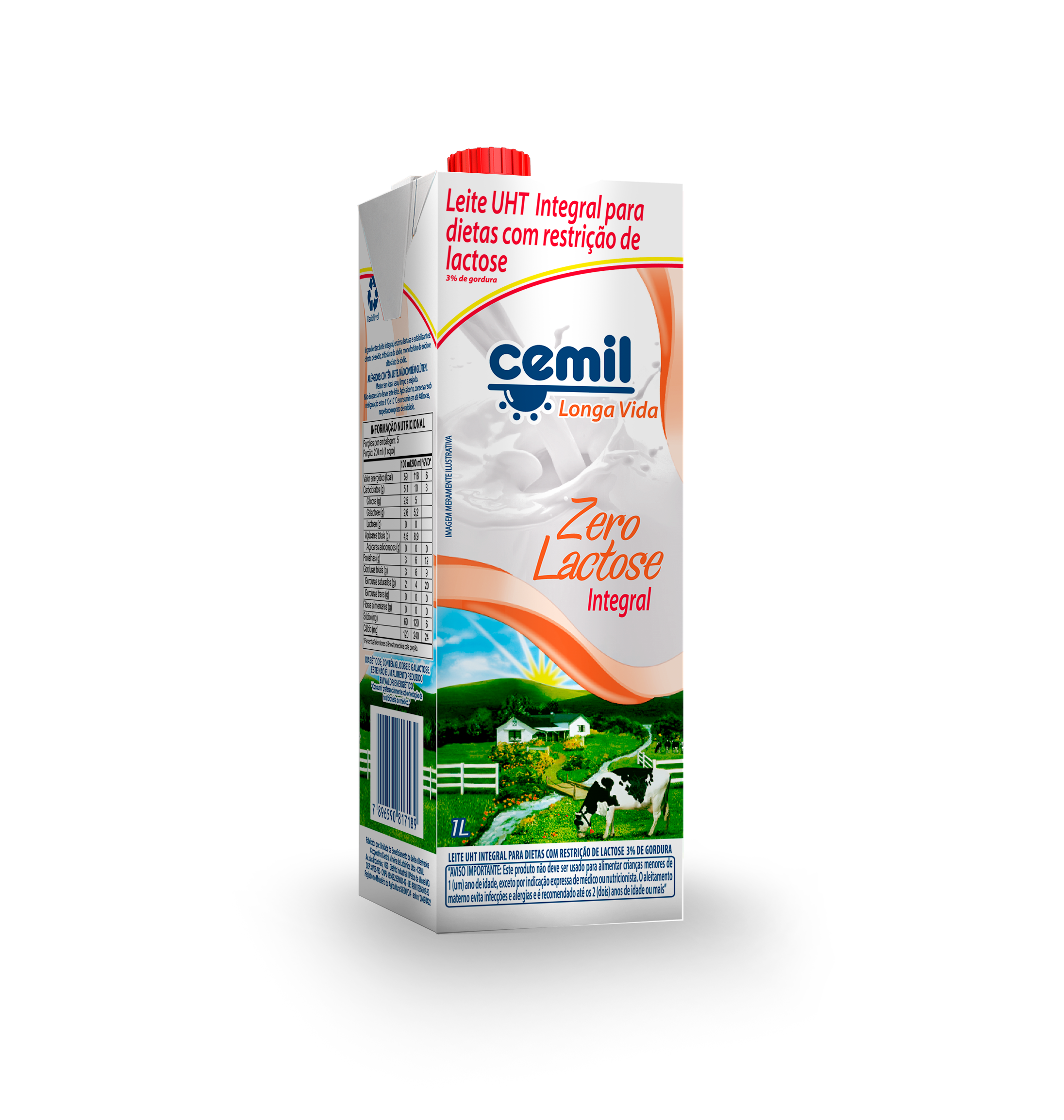 LEITE INTEGRAL UHT CEMIL ZERO LACTOSE 1L