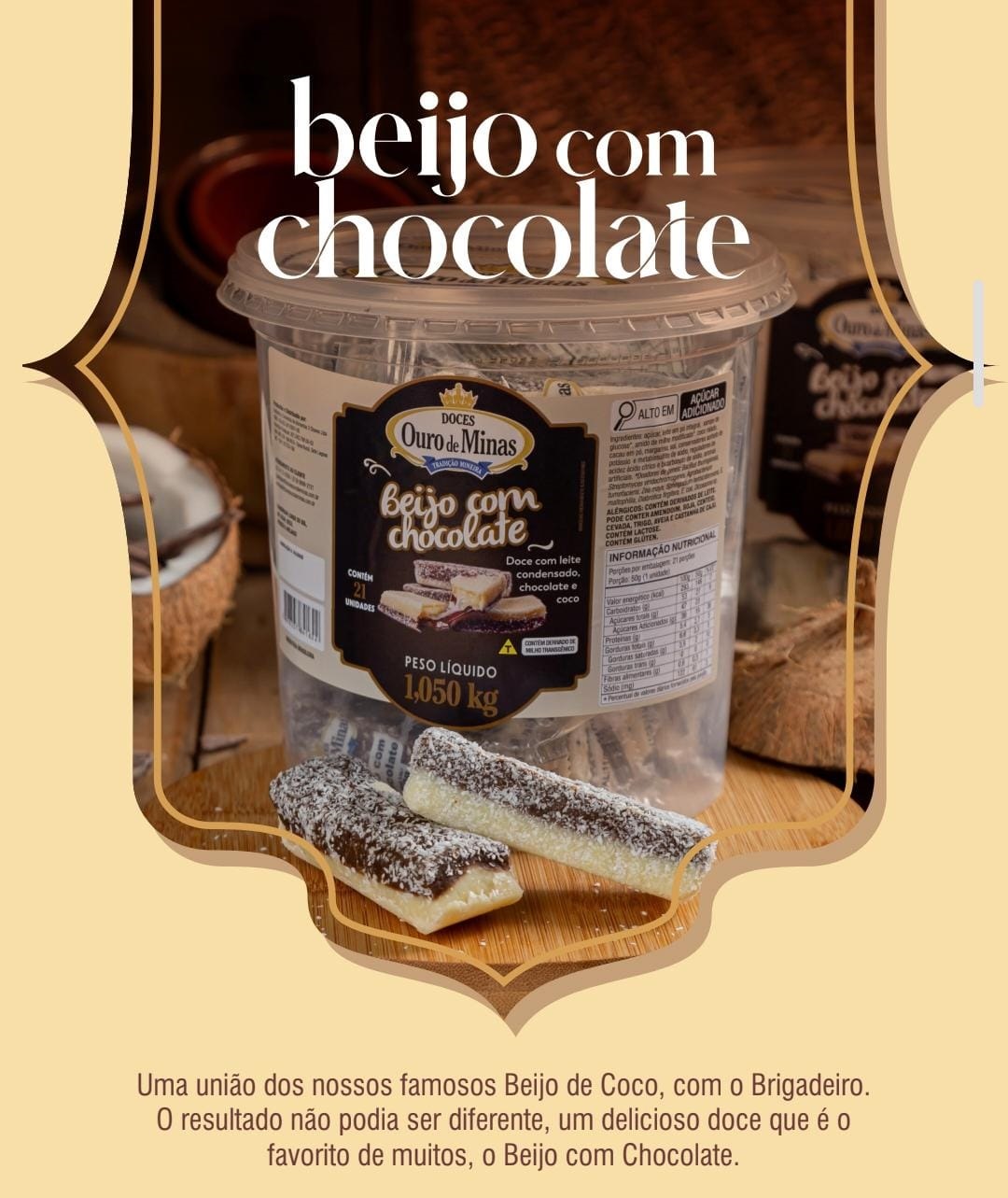 DOCE OURO DE MINAS BEIJO C/CHOCOLATE 50G