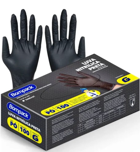 LUVA BOMPACK NITRILIC G PRETA S/PO C/100