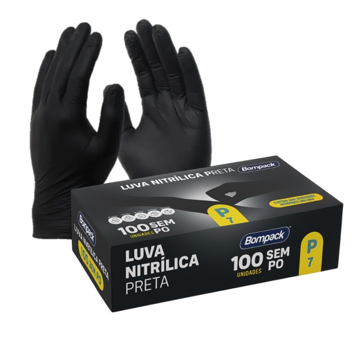 LUVA BOMPACK NITRILIC P PRETA S/PO C/100