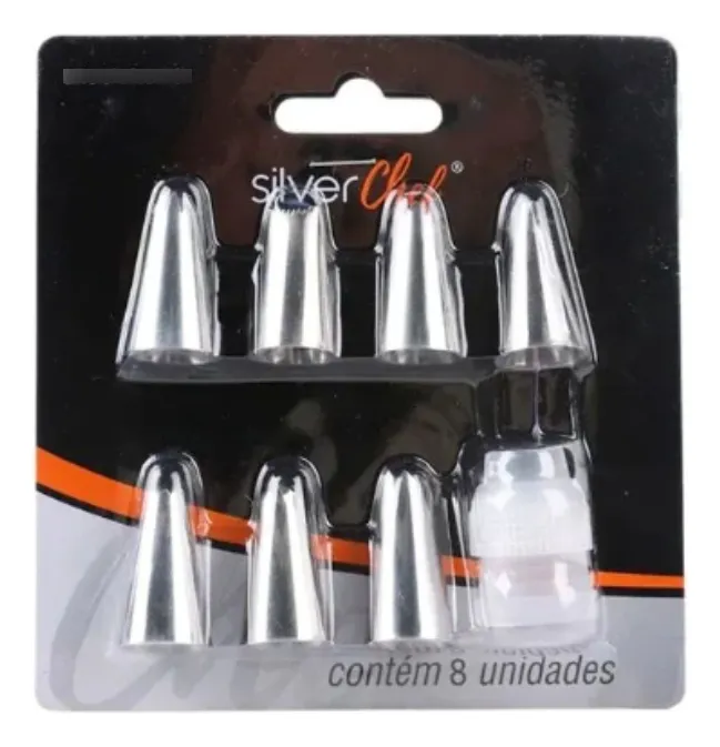 KIT 7 BICOS CONFEITAR SILVER C/ADAPTADOR