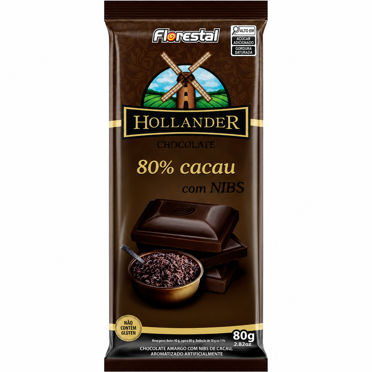 CHOC TAB FLORESTAL HOLLAND 80G 80% CACAU
