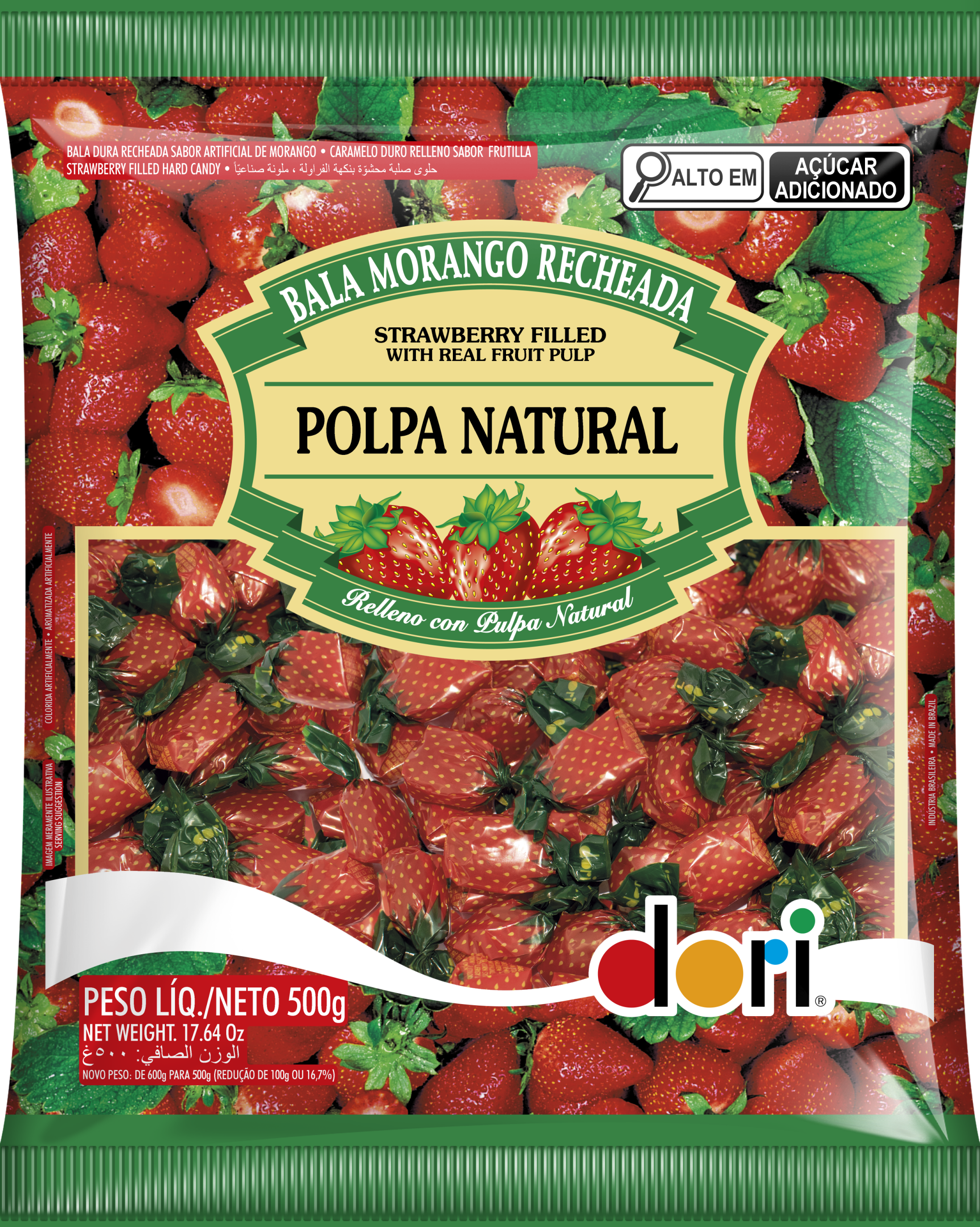 BALA DORI CESTINHA MORANGO RECHEADA 500G
