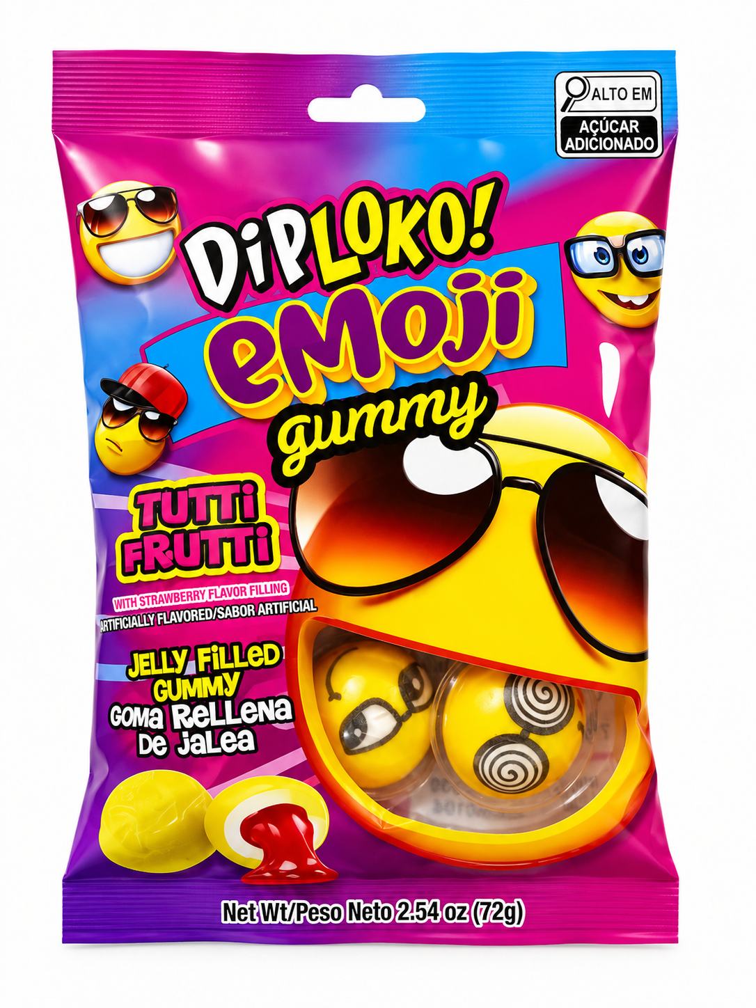 BALA GELATINA DIP LOKO EMOJI GUMMY 72G