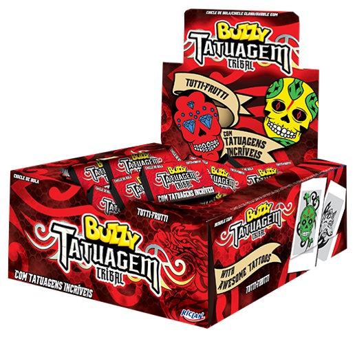 CHICLE BUZZY TATOO TRIBAL MORANGO C/90