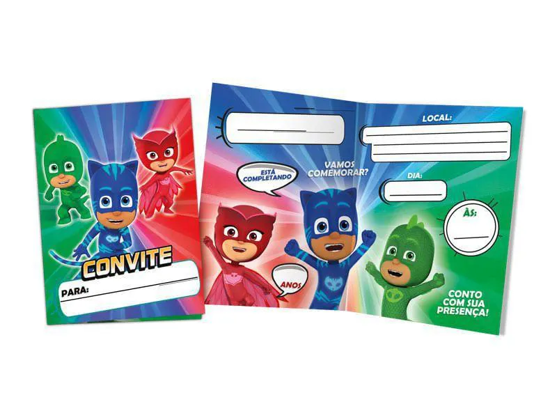 CONVITE ANIVERSARIO REGINA PJ MASKS C/8